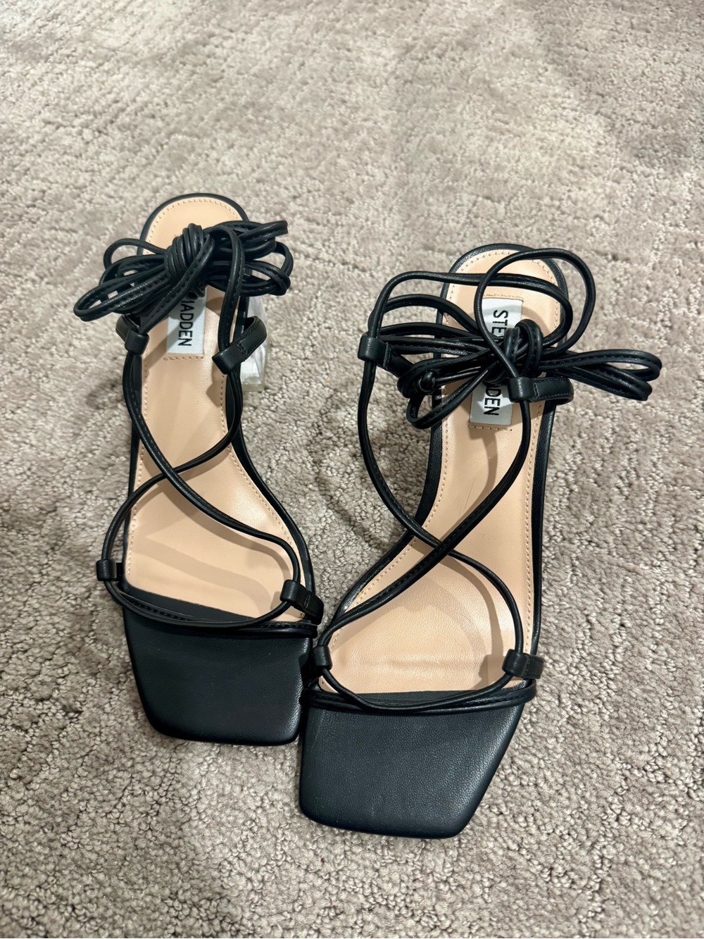 Steve Madden Black Lace-Up Square-Toe Heels